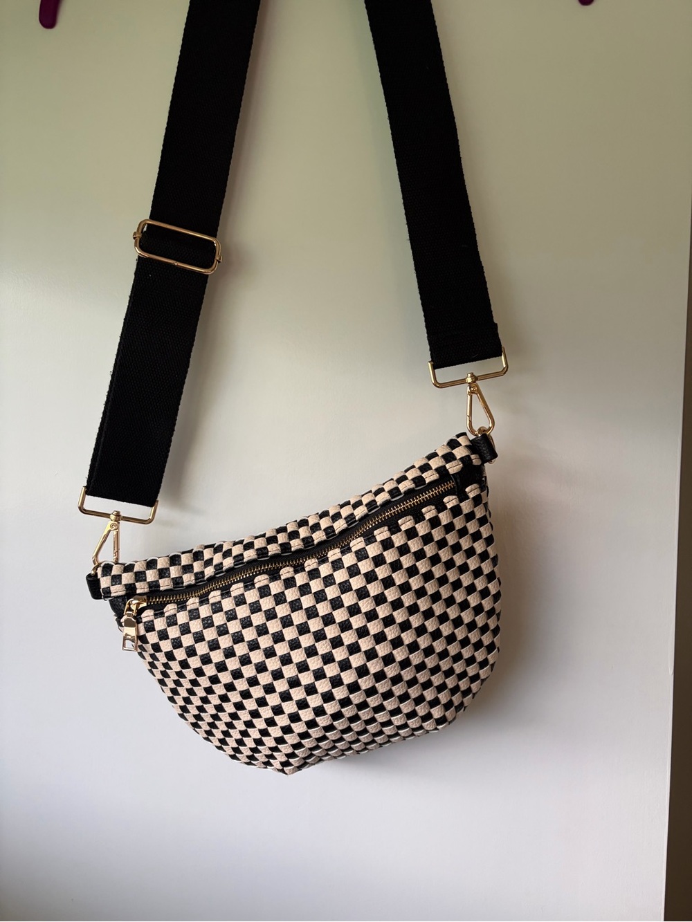 Pretty Simple “Original” Westlyn Woven Bum Bag Checkered Black Crossbody - Picture 6 of 13